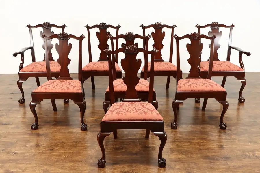 Photo of Set of 8 Georgian Chippendale Design Vintage Dining Chairs, Henkel Harris