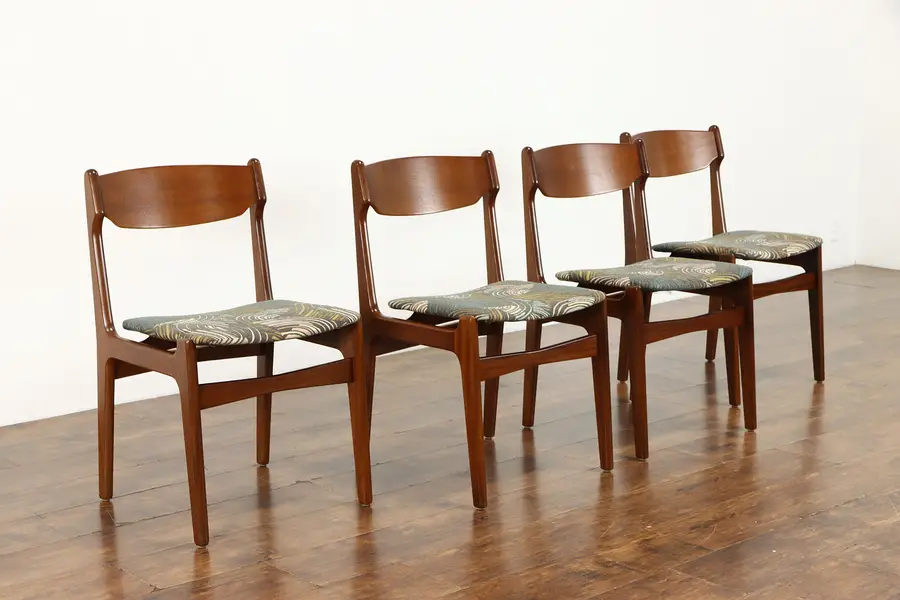 Photo of Set of 4 Midcentury Modern Vintage Teak Dining Chairs, New Upholstery
