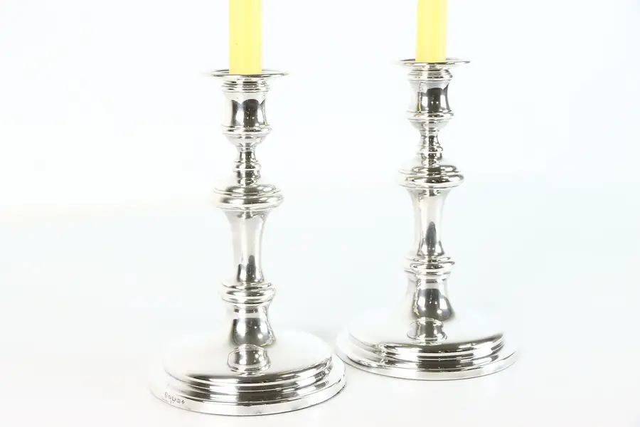 Photo of Victorian Pair of Antique 1870 Silver Plate English Candlesticks