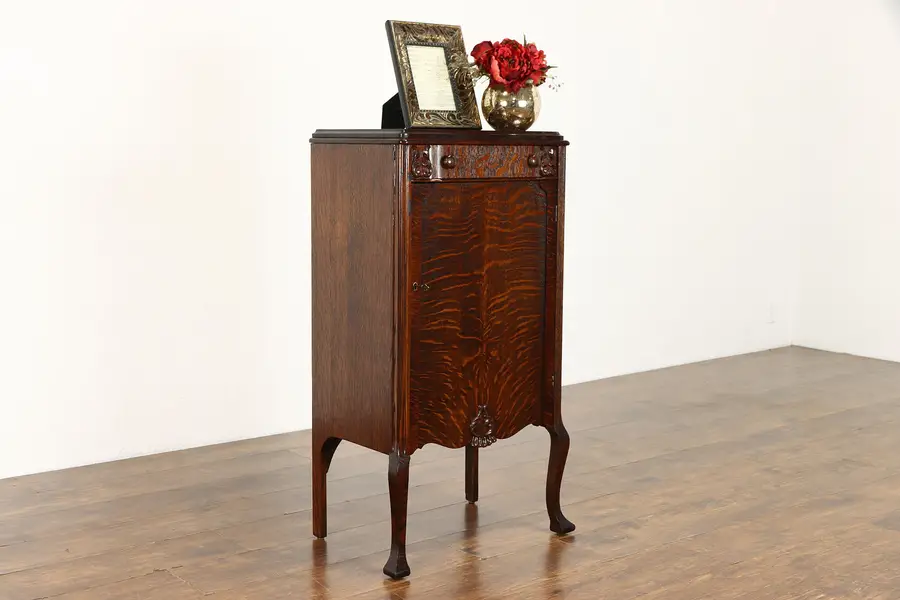 Photo of Carved Quarter Sawn Oak Antique Art Nouveau Sheet Music Cabinet