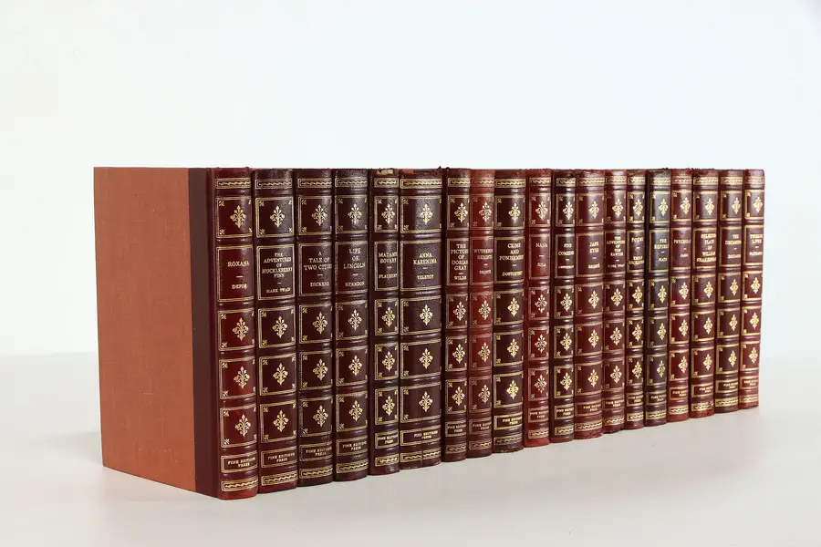 Photo of Set of 19 Great Classics Vintage Leatherbound Books, Fine Editions Press