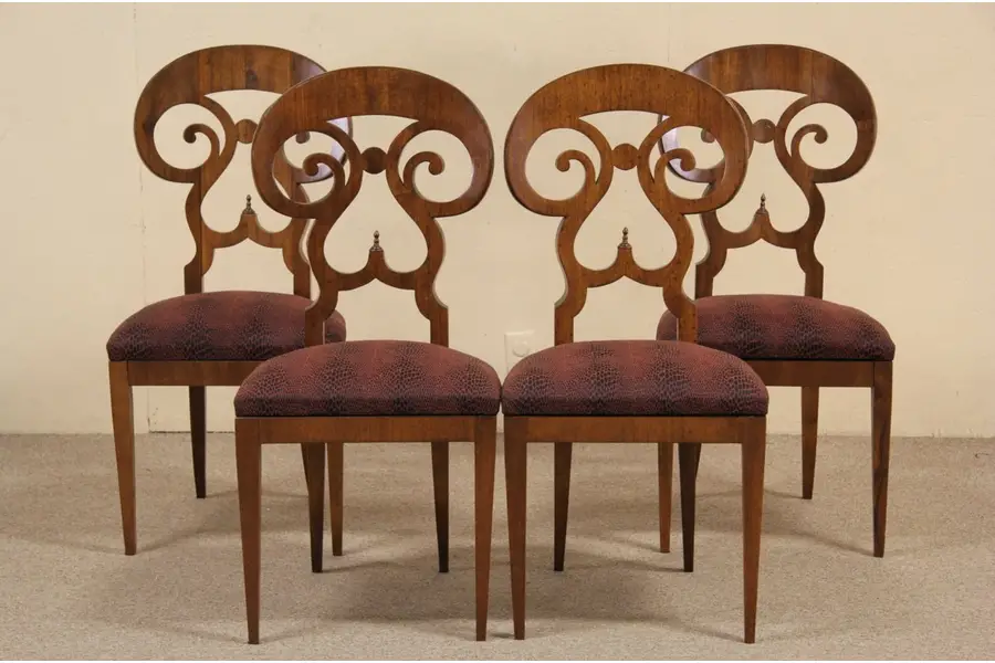 Photo of Set of 2 Biedermeier Empire Dining or Game Chairs