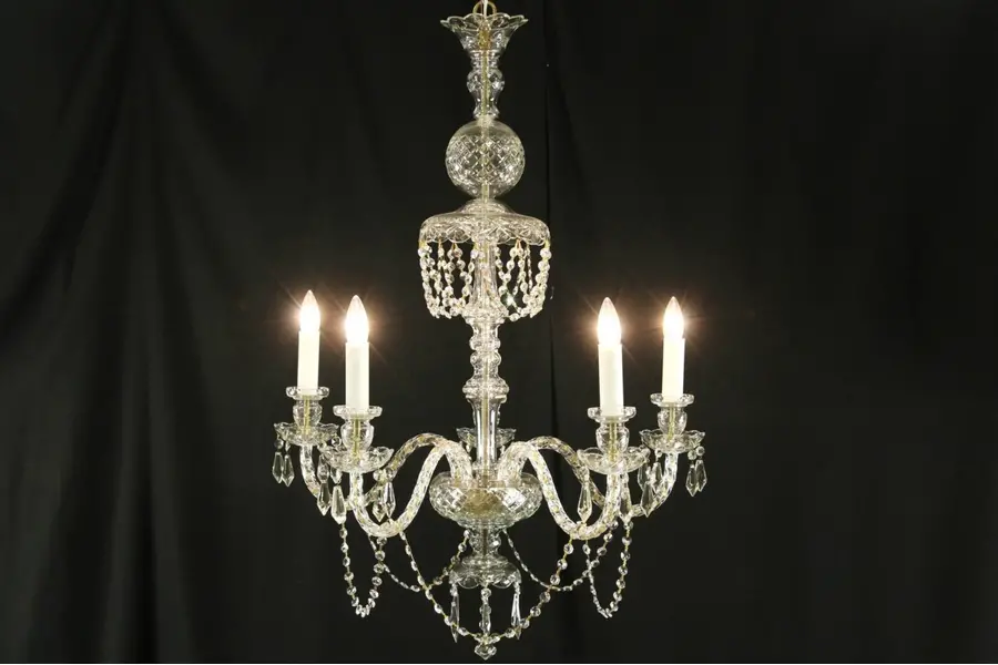 Photo of Crystal Prisms 5 Candle Vintage Chandelier