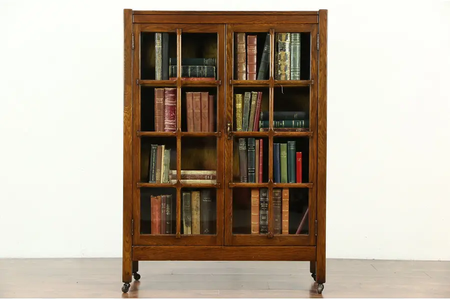 Photo of Arts & Crafts Mission Oak 1900 Antique Craftsman Library Bookcase, Signed