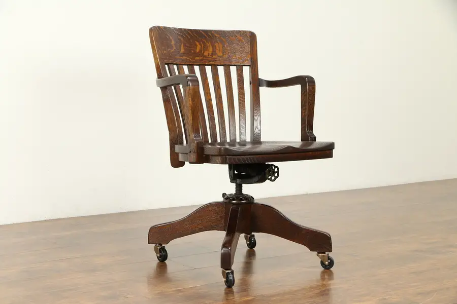 Photo of Oak Quarter Sawn Antique Swivel Adjustable Desk Chair, Milwaukee