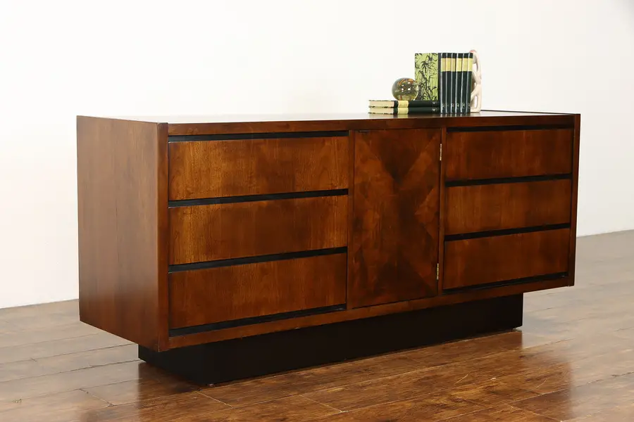 Photo of Midcentury Modern Vintage Walnut & Burl Credenza or Wide Dresser Lane