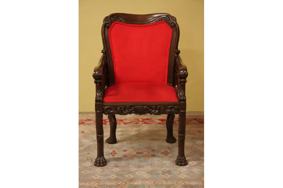 Photo of Carved Oak Armchair, Lion Paw Legs