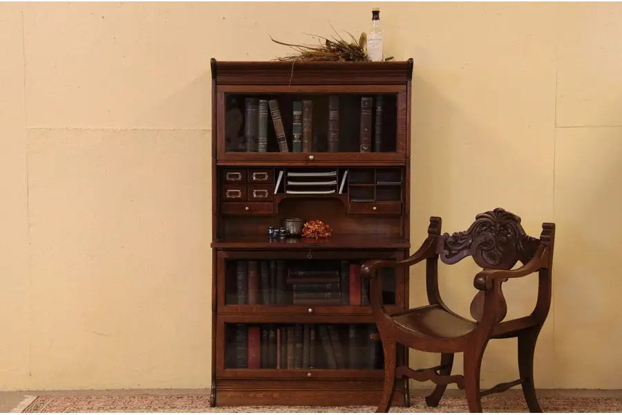 Photo of Stacking Antique Lawyer Barrister Bookcase with Desk