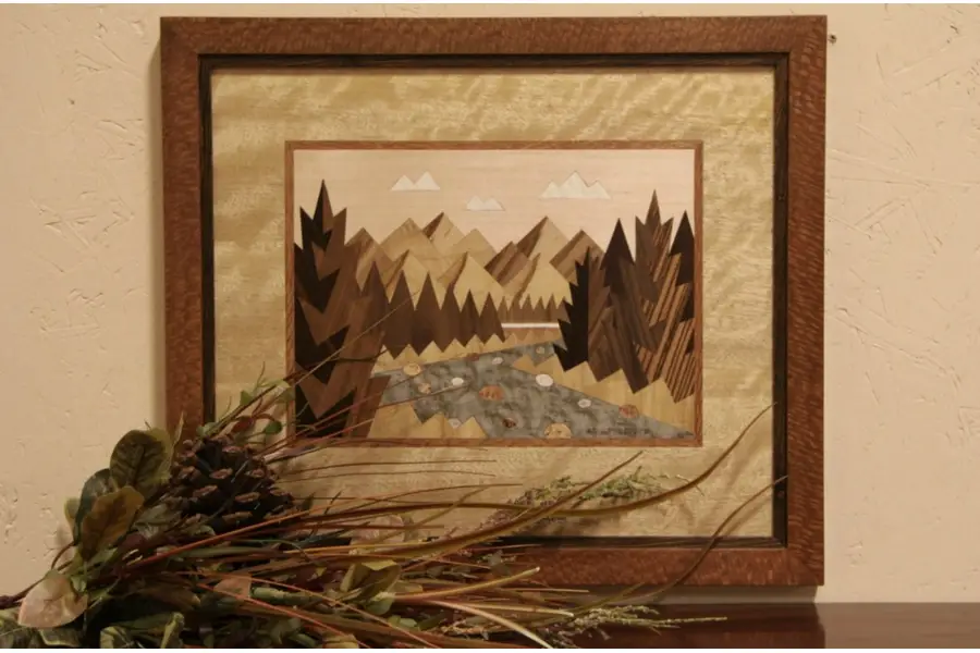 Photo of "Mountain Scene" - Marquetry and Design by Artist Bruce Bodden