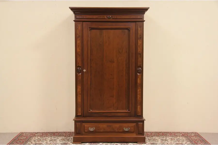 Photo of Walnut & Burl 1875 Antique Armoire
