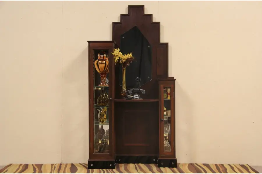 Photo of Barber Shop Antique 1925 Art Deco Mirror & Cabinet, Hall or Bath