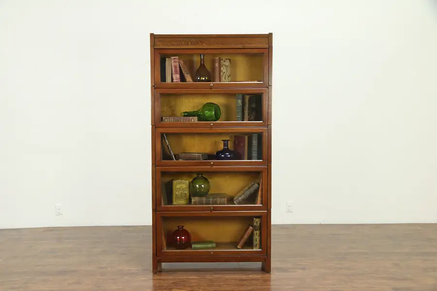 Photo of Mission Oak Arts & Crafts Craftsman Antique 5 Stack Lawyer Bookcase