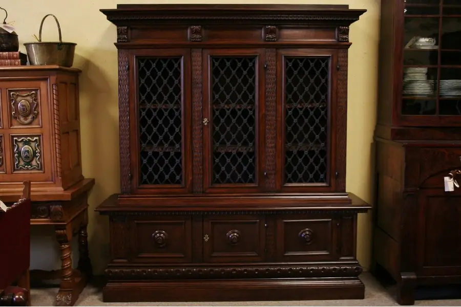 Photo of Renaissance Carved Library Bookcase, Triple Doors