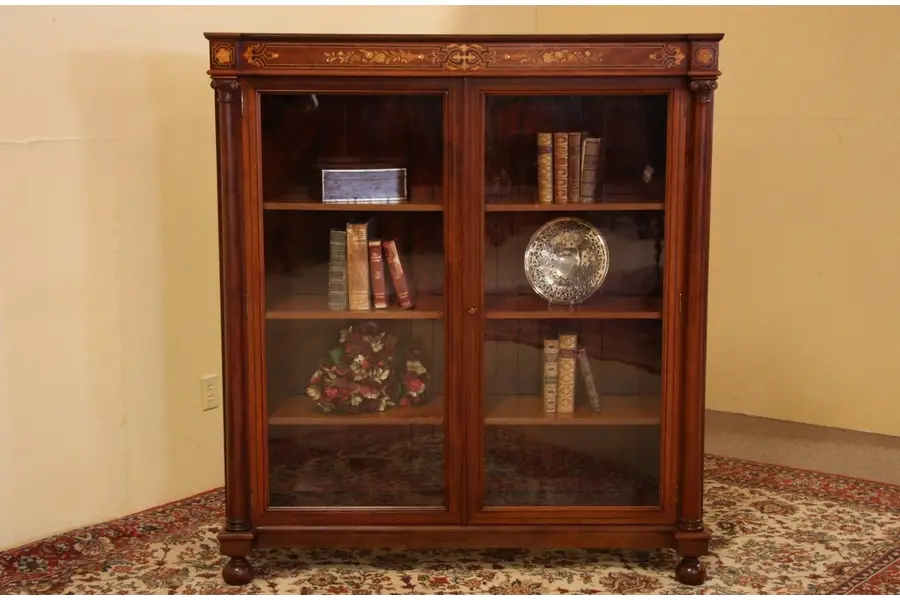 Photo of Marquetry Mahogany Bookcase, Antique Wavy Glass