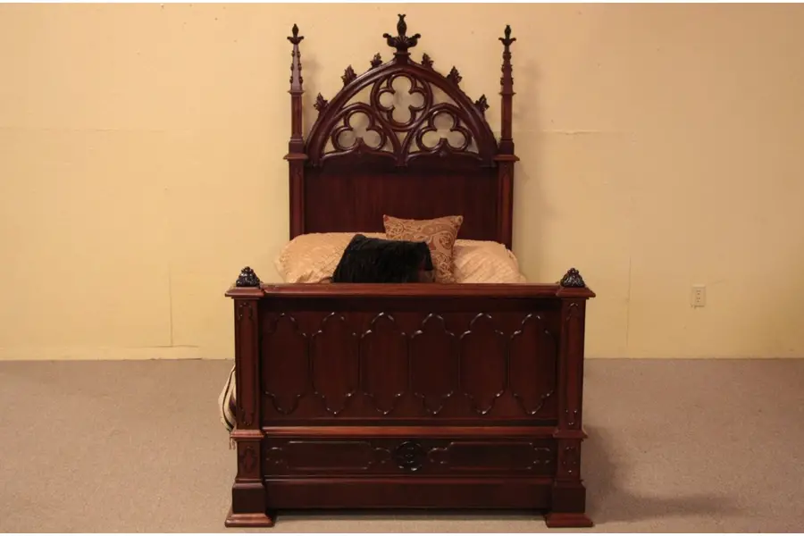 Photo of Victorian Gothic Carved Antique Twin Bed