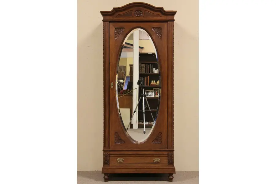 Photo of Oak Armoire, Beveled Oval Mirror Door