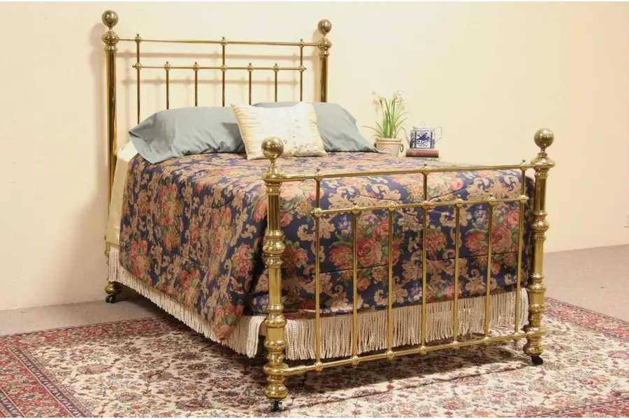 Photo of Victorian Cannon Ball Antique 1900 Brass Full Size Bed