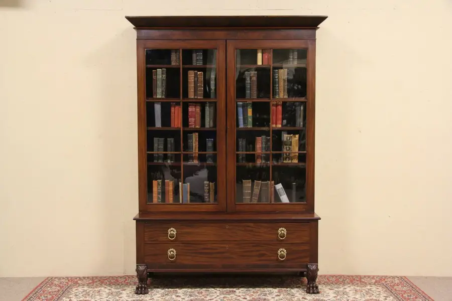 Photo of Empire 1830 Antique Mahogany Bookcase, Wavy Glass