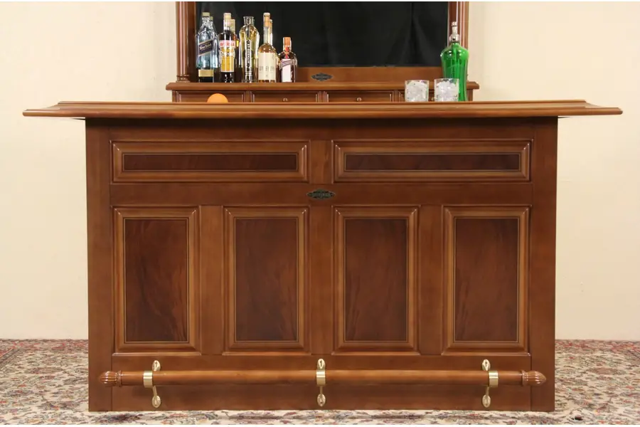 Photo of Brunswick Signed 6' 5" Paneled Cherry Front Bar with Footrail