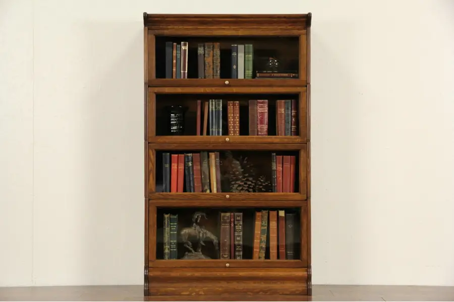 Photo of Oak 4 Stack 1900 Antique Lawyer Bookcase, Glass Doors