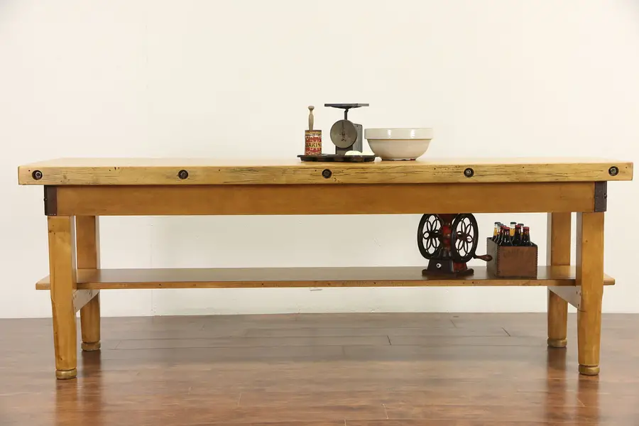 Photo of Butcher Chopping Block, Early 1900's Kitchen Island, Wine Table or Work Counter