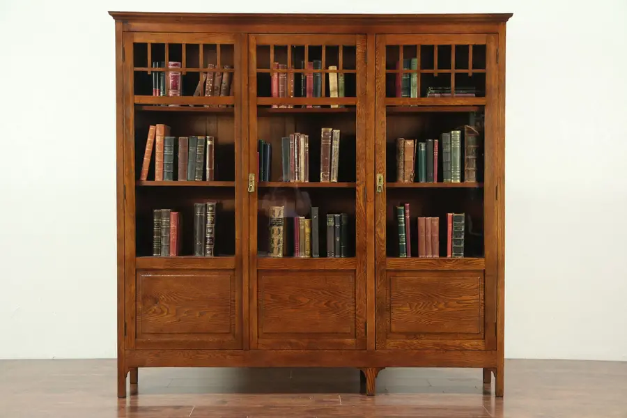 Photo of Arts & Crafts Triple Oak Antique Craftsman Bookcase, Austria