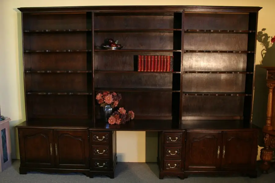 Photo of Country French 10'5" Oak Library Wall with Desk