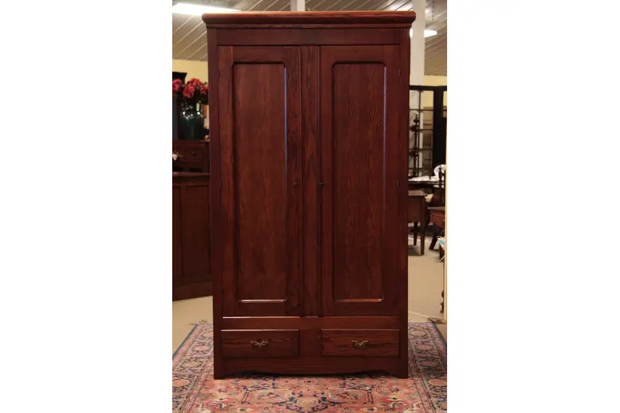 Photo of Oak 2 Door Antique Armoire or Wardrobe
