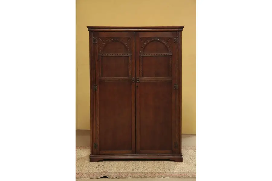 Photo of English Tudor Oak Armoire or Wardrobe