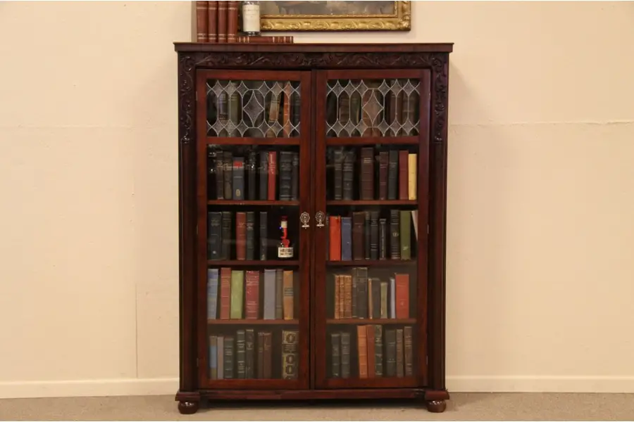 Photo of Victorian Bookcase, Leaded Glass Doors
