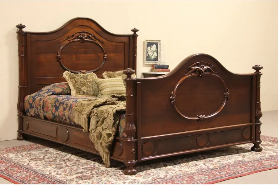 Photo of Victorian Carved Queen Size 1870 Antique Bed
