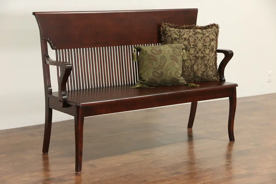 Photo of Art Nouveau 1900 Antique Birch Hall Bench or Settee