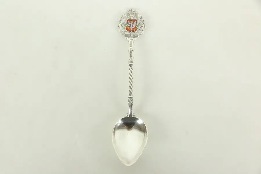 Photo of Frankfurt Germany 835 Silver & Enamel Souvenir Spoon, Signed KFN