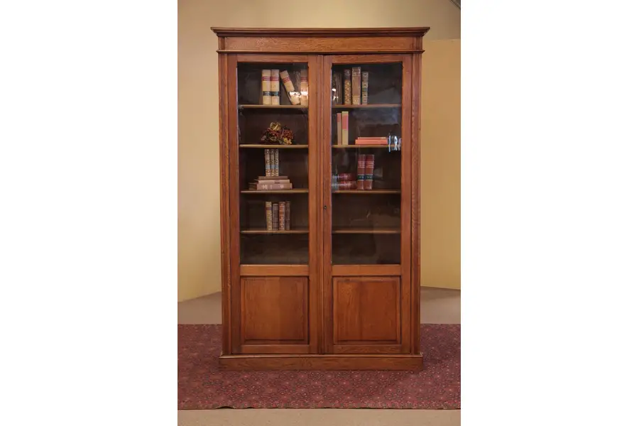 Photo of Victorian 1895 Oak Bookcase, Wavy Glass Doors