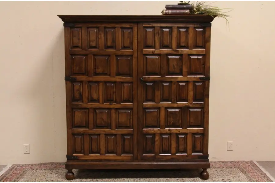 Photo of Spanish Walnut 1920 Paneled Armoire or Cabinet