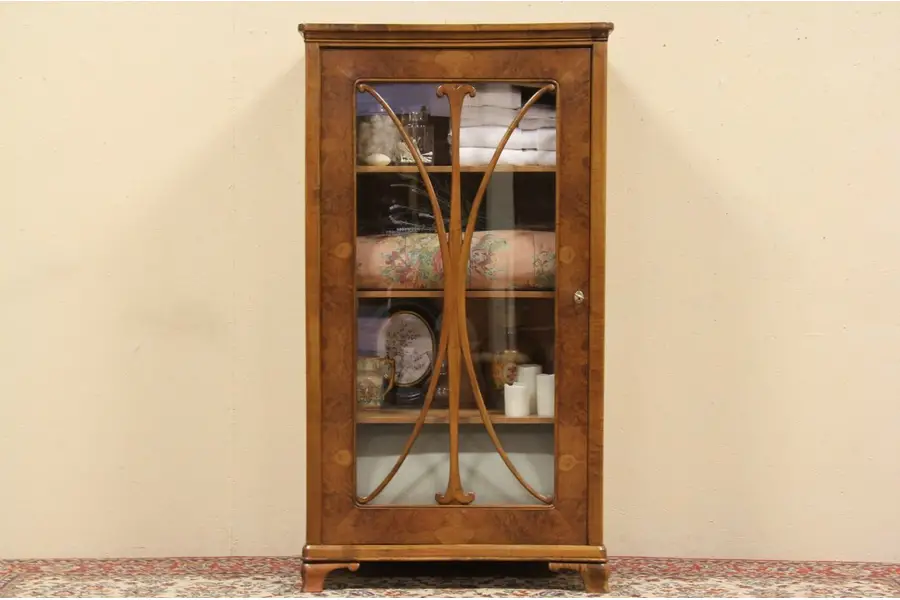 Photo of Art Deco 1930 Antique Armoire, Glass Door & Shelves