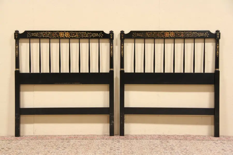 Photo of Pair of Stencilled Connecticut Hitchcock Twin Bed Headboards