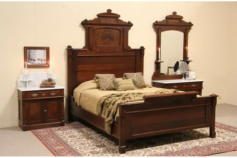 Photo of Victorian Renaissance 3 Pc. Antique 1885 Queen Size Carved Bedroom Set