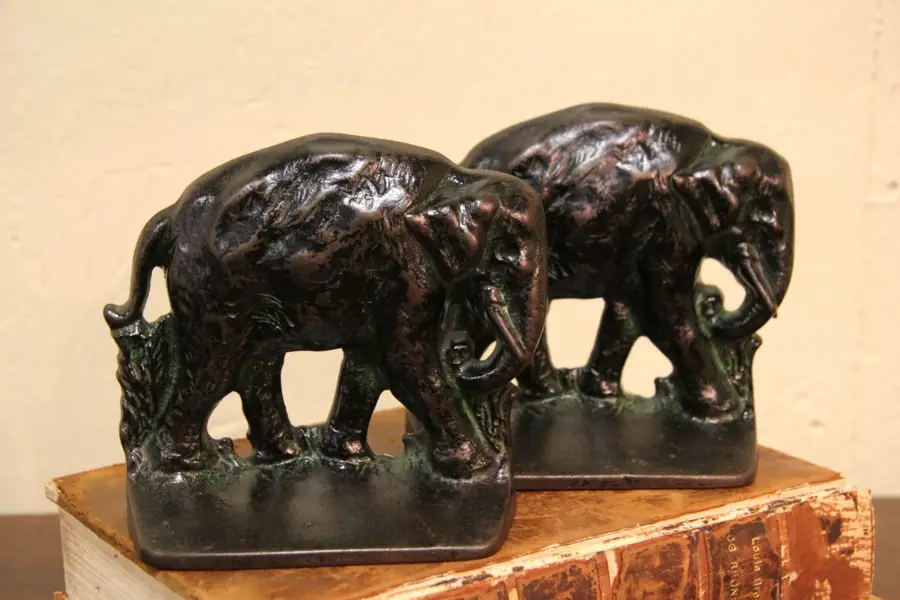 Photo of Pair of Iron Elephant Antique 1900 Bookends