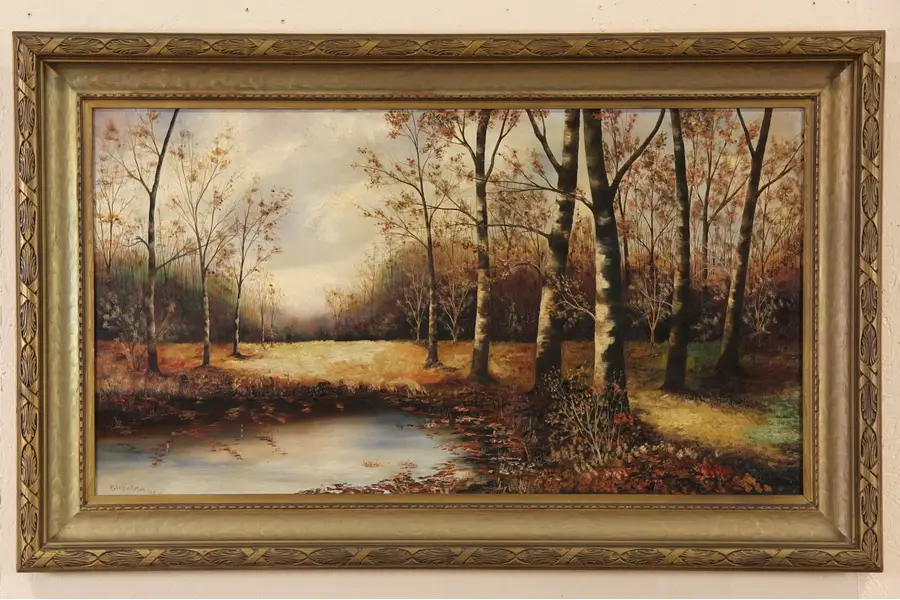 Photo of Birch Trees & Brook, Original Oil Painting, Signed Castleton 1931
