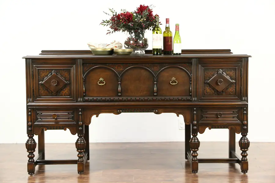 Photo of English Tudor 1920's Antique Sideboard, Server or Buffet