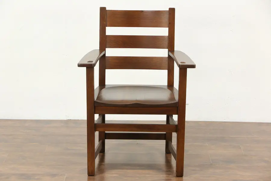 Photo of Arts & Crafts Mission Oak 1905 Antique Craftsman Chair, Pegged Joints