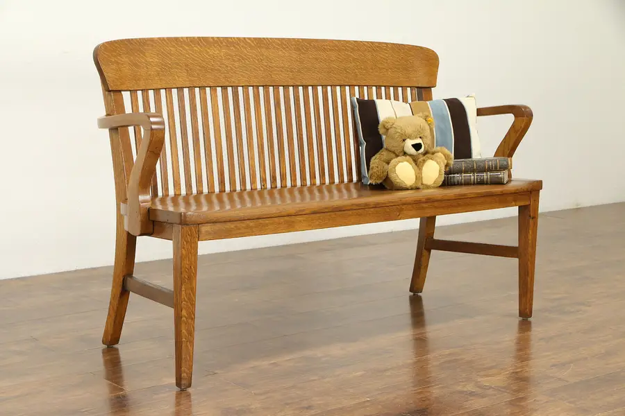 Photo of Oak Quarter Sawn Antique 57" Railroad or Hall Bench