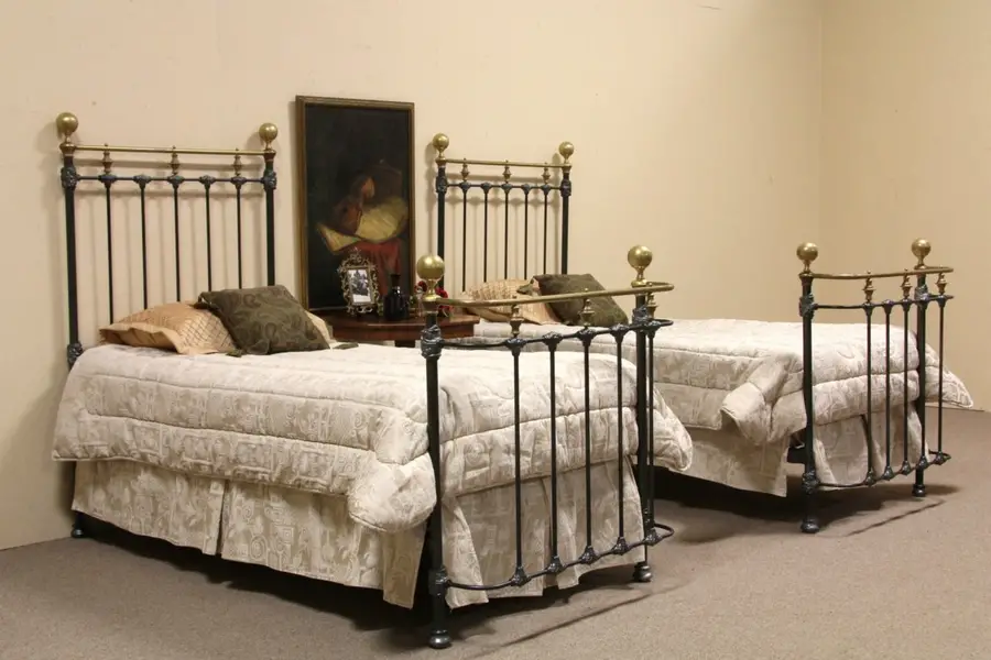 Photo of Pair Twin Iron Brass Beds of Virginia