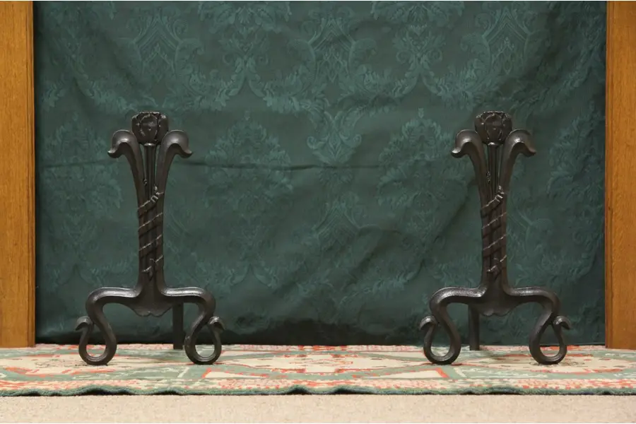 Photo of Art Nouveau Cast Iron 1900 Antique Fireplace Andirons