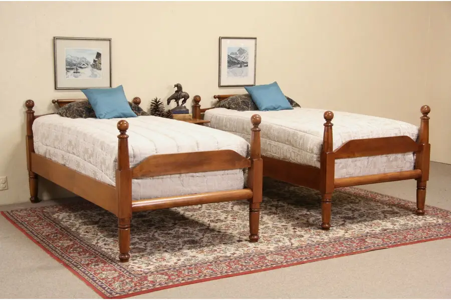 Photo of Pair of Cannon Ball 1840's Antique Twin Poster Beds