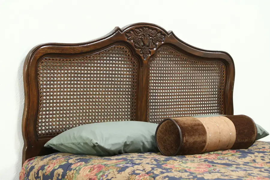 Photo of Country French Oak Full or Queen Size Bed Headboard, signed Hickory
