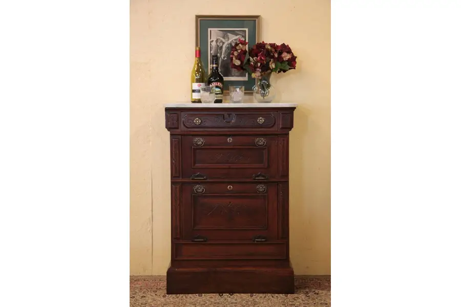 Photo of Victorian Eastlake Marble Top Barber Cabinet