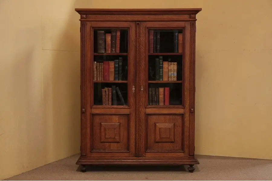 Photo of Victorian Oak Bookcase, Beveled Glass Doors