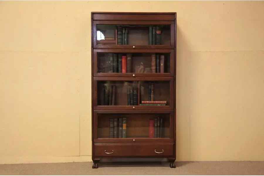 Photo of Lawyer's 4 Stack Oak Antique Bookcase, Paw Feet